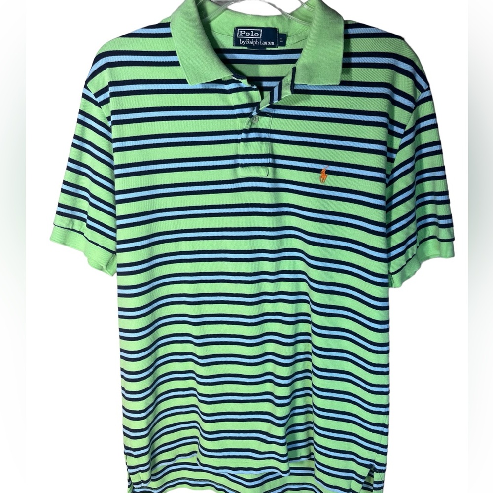 Polo by Ralph Lauren Lime Green with Blue and  Black Stripes Sz L